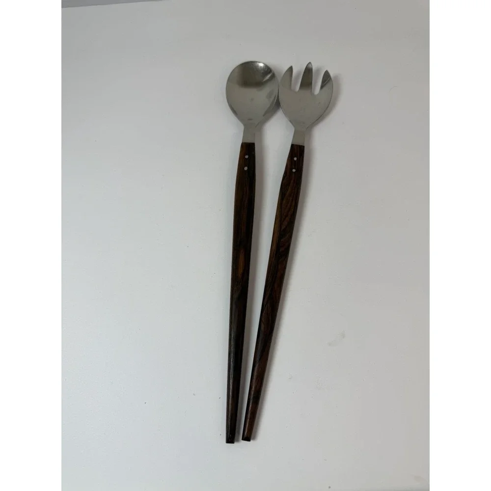 HEPE Denmark Stainless Steel / Rosewood Salad Servers Mid-Century Vintage